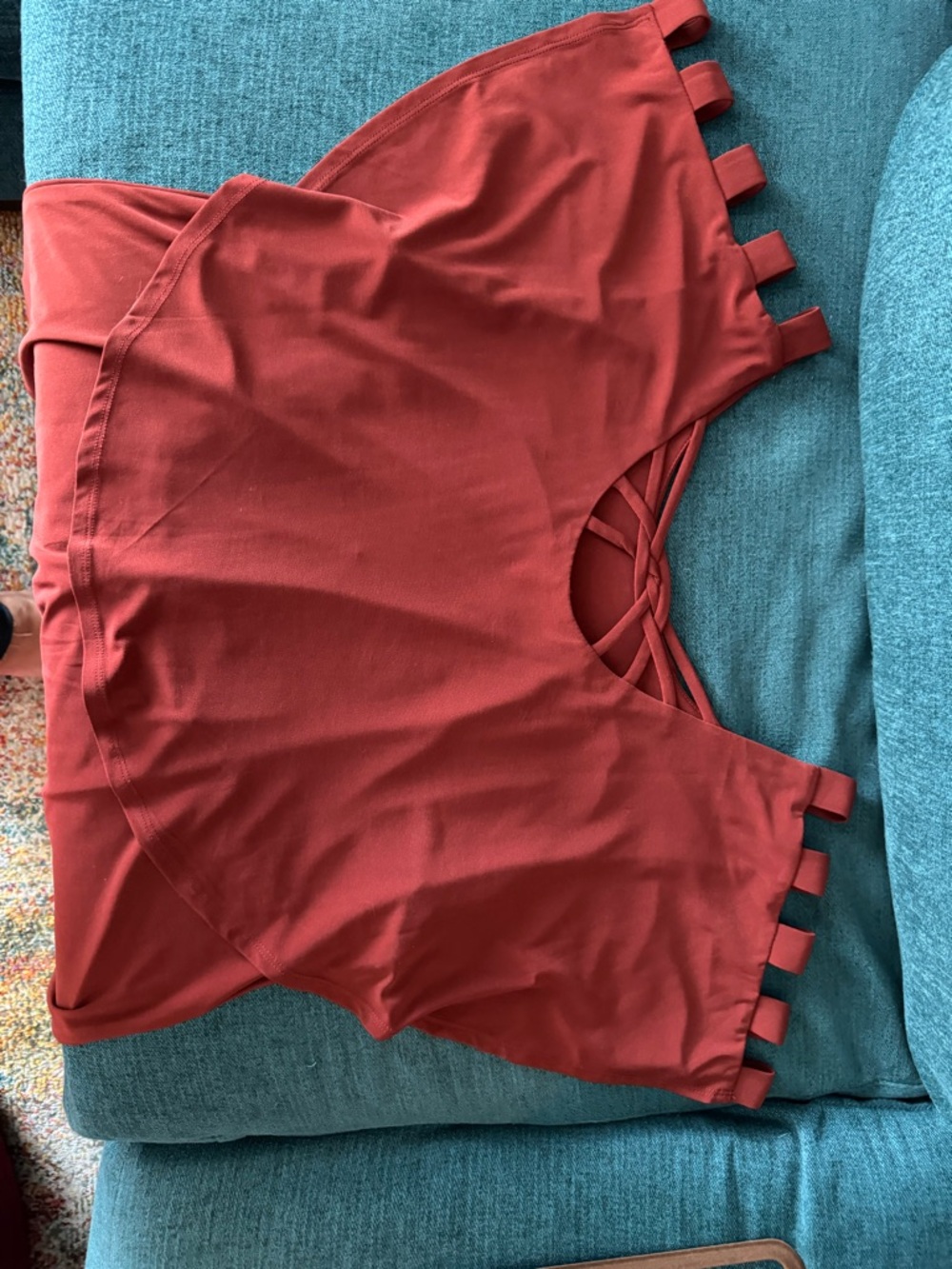 Coco Bianco Rust Cold-Shoulder Ruffle Top - Picture 2 of 3